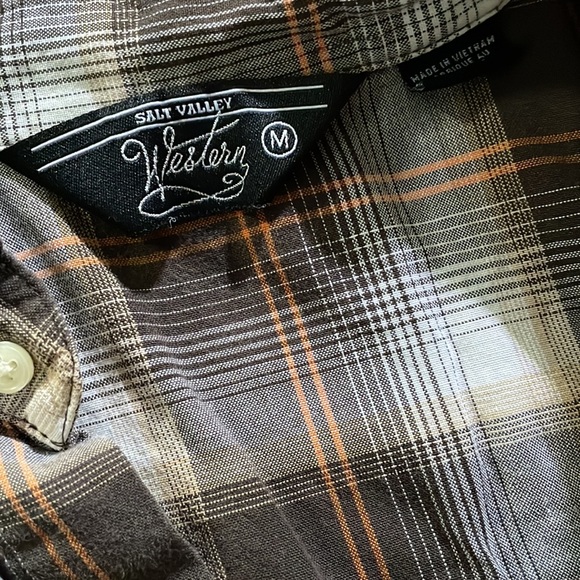 Vintage Plaid Long Sleeve Button Down Brown Top - Picture 3 of 3